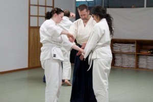 Sensei Chuck Hauk teaching beginning aikido students